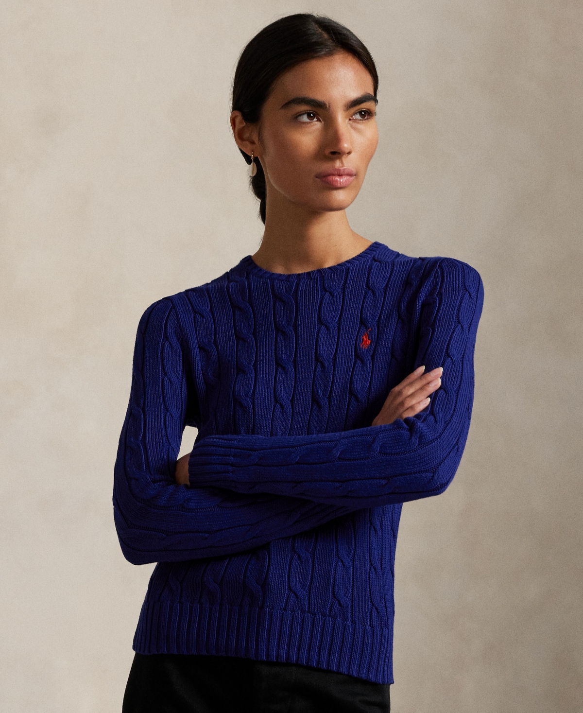 Polo Ralph Lauren Women's Cable-knit Cotton Crewneck Sweater In Blue