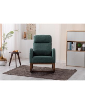 Rocking Chair, Modern Glider Recliner with Wood Legs, Side Pocket & High Back for Living Room or Bedroom