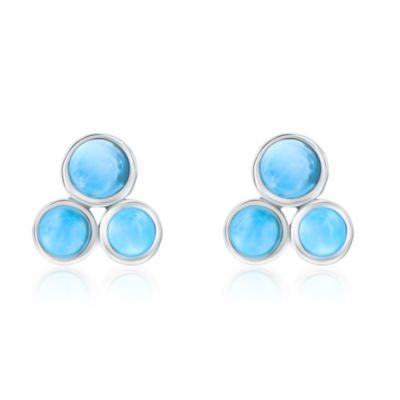 Sterling Silver, Triple Cluster Larimar Studs