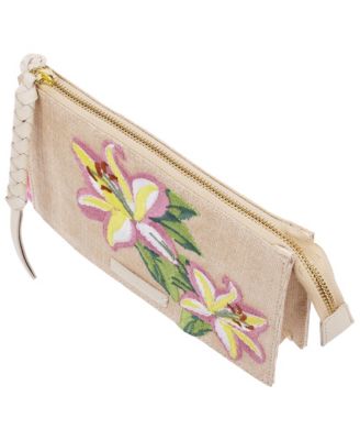 Zip Top Embroidered Floral Clutch