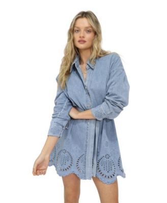 Women's Sunday Somewhere Denim Broderie Mini Shirt Dress