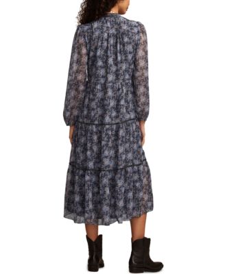 Women's Floral Long Sleeve Midi Dress