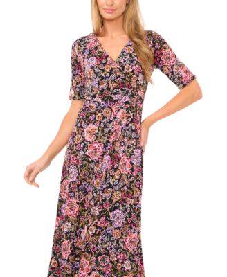 Women's V Neck Surplice Midi Dress