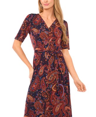 Women's V-Neck Tie Waist Midi Dress