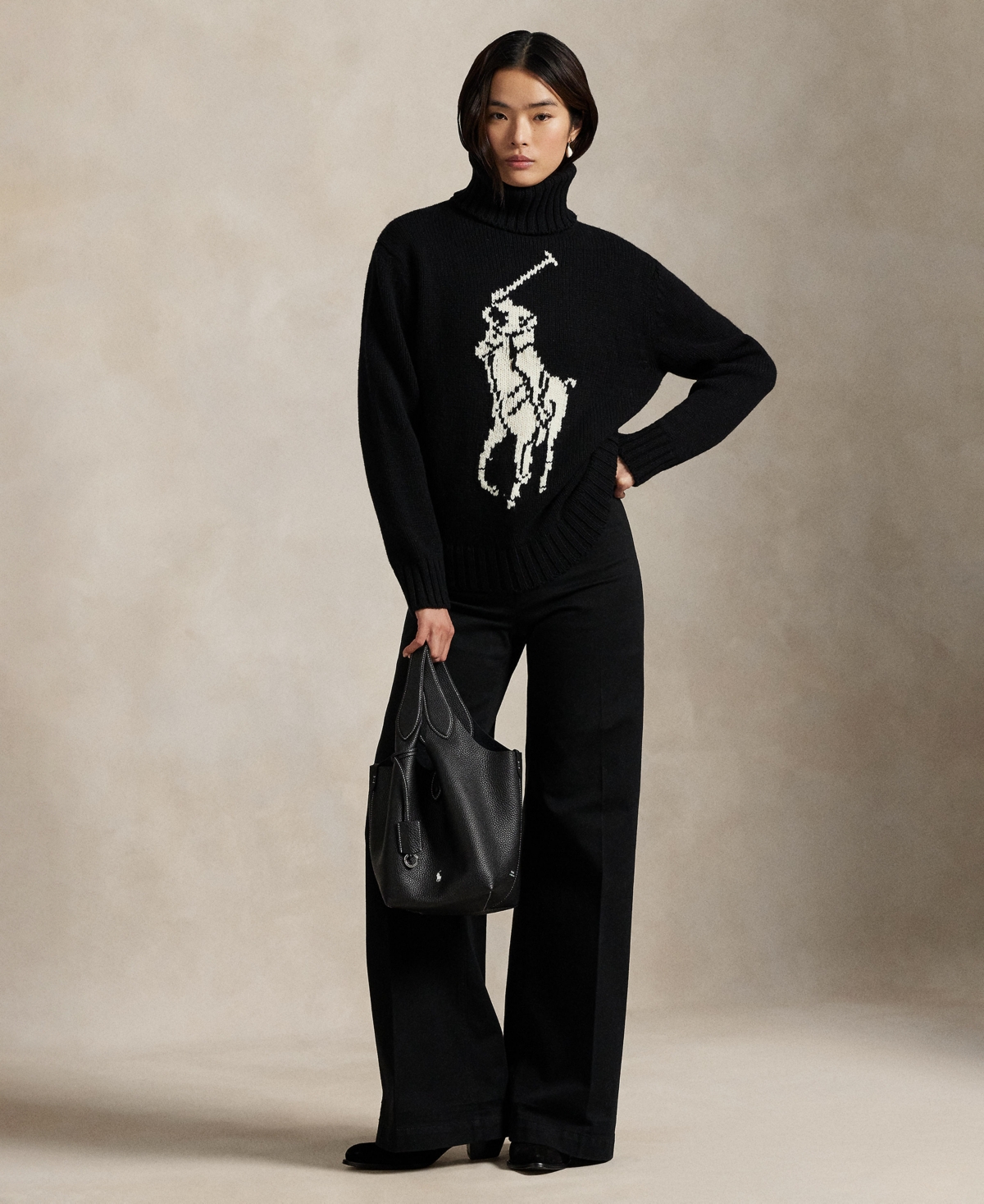 Polo Ralph Lauren Polo-player Intarsia Wool Sweater In Black