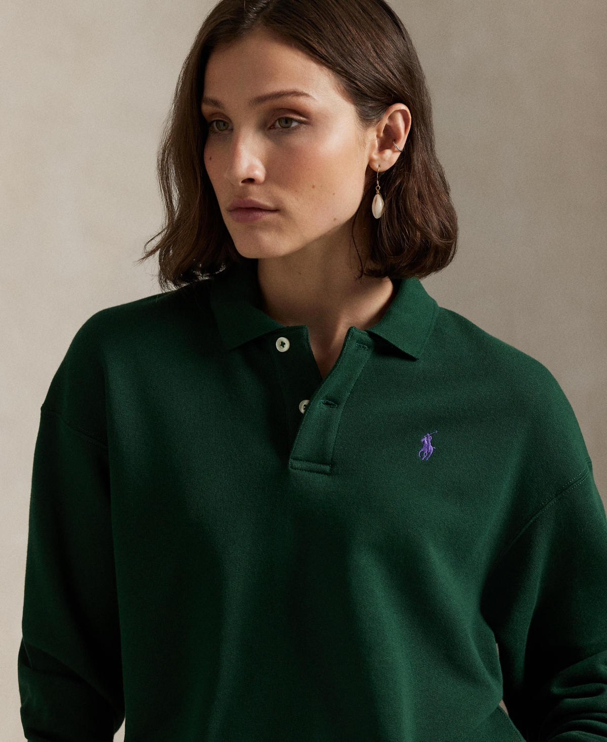 Polo Ralph Lauren Cotton Blend Fleece Polo Sweatshirt In Green
