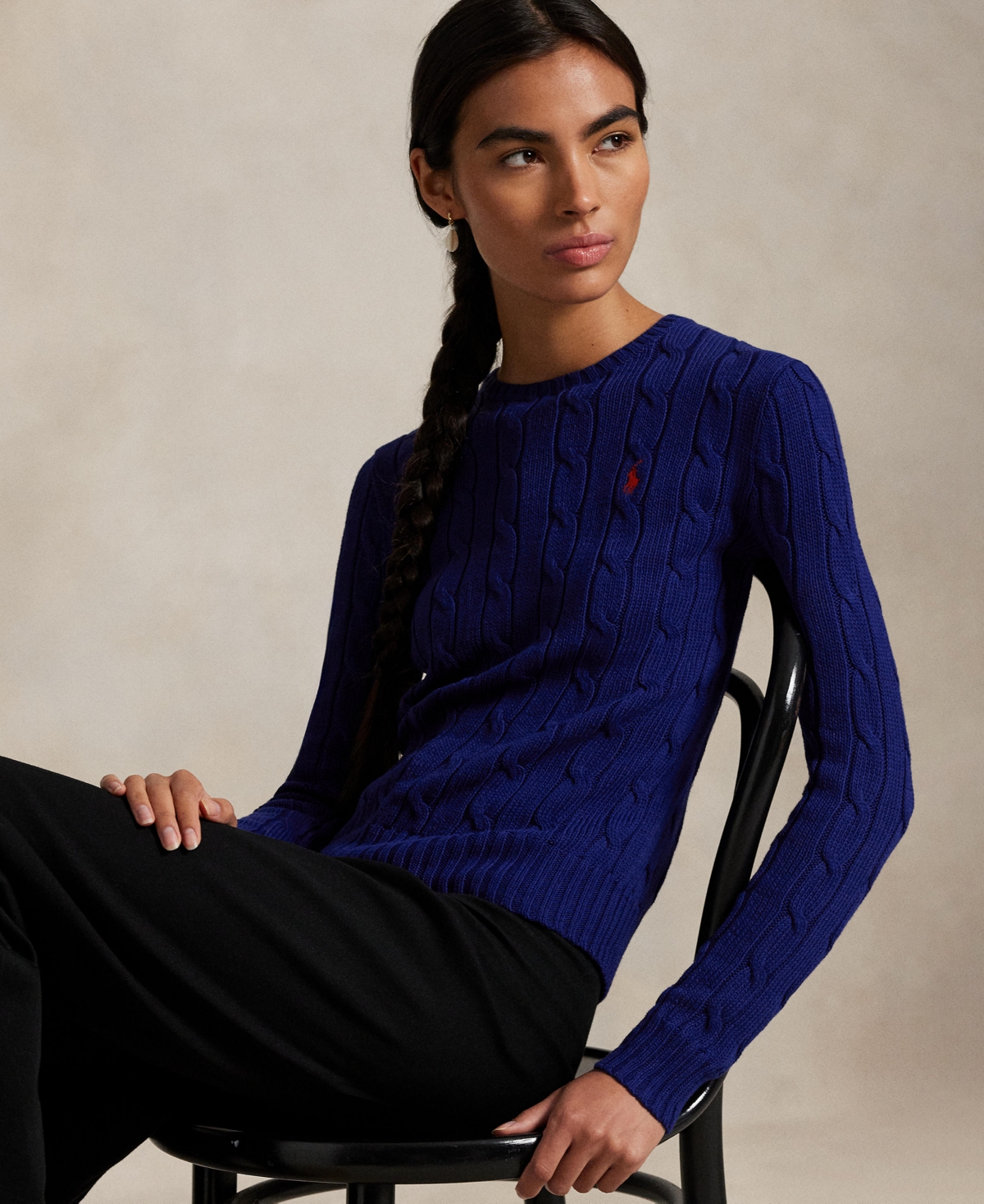 Polo Ralph Lauren Women's Cable-knit Cotton Crewneck Sweater In Blue