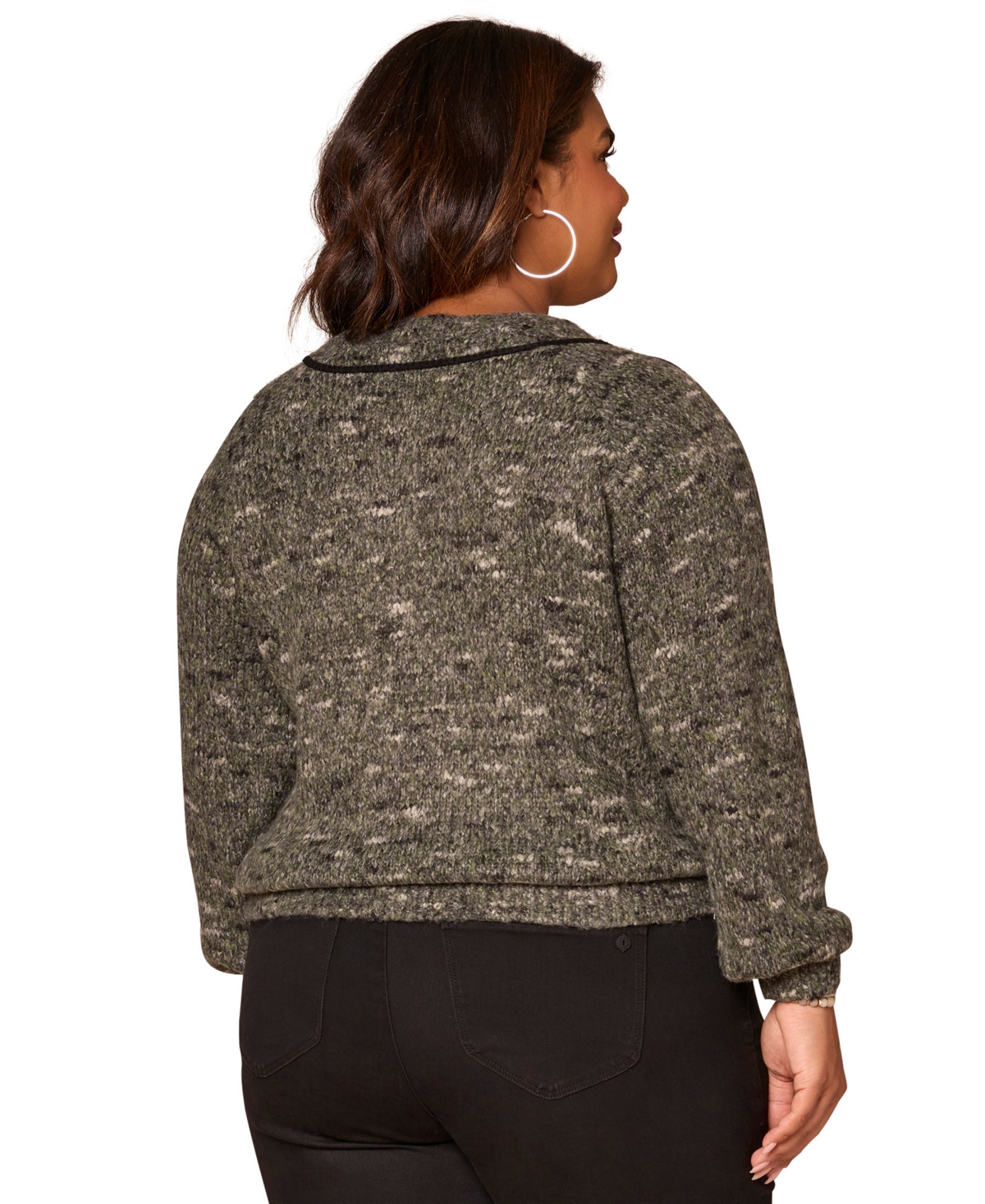 Democracy Plus Size Raglan Long Sleeve V-neck Sweater In Brown