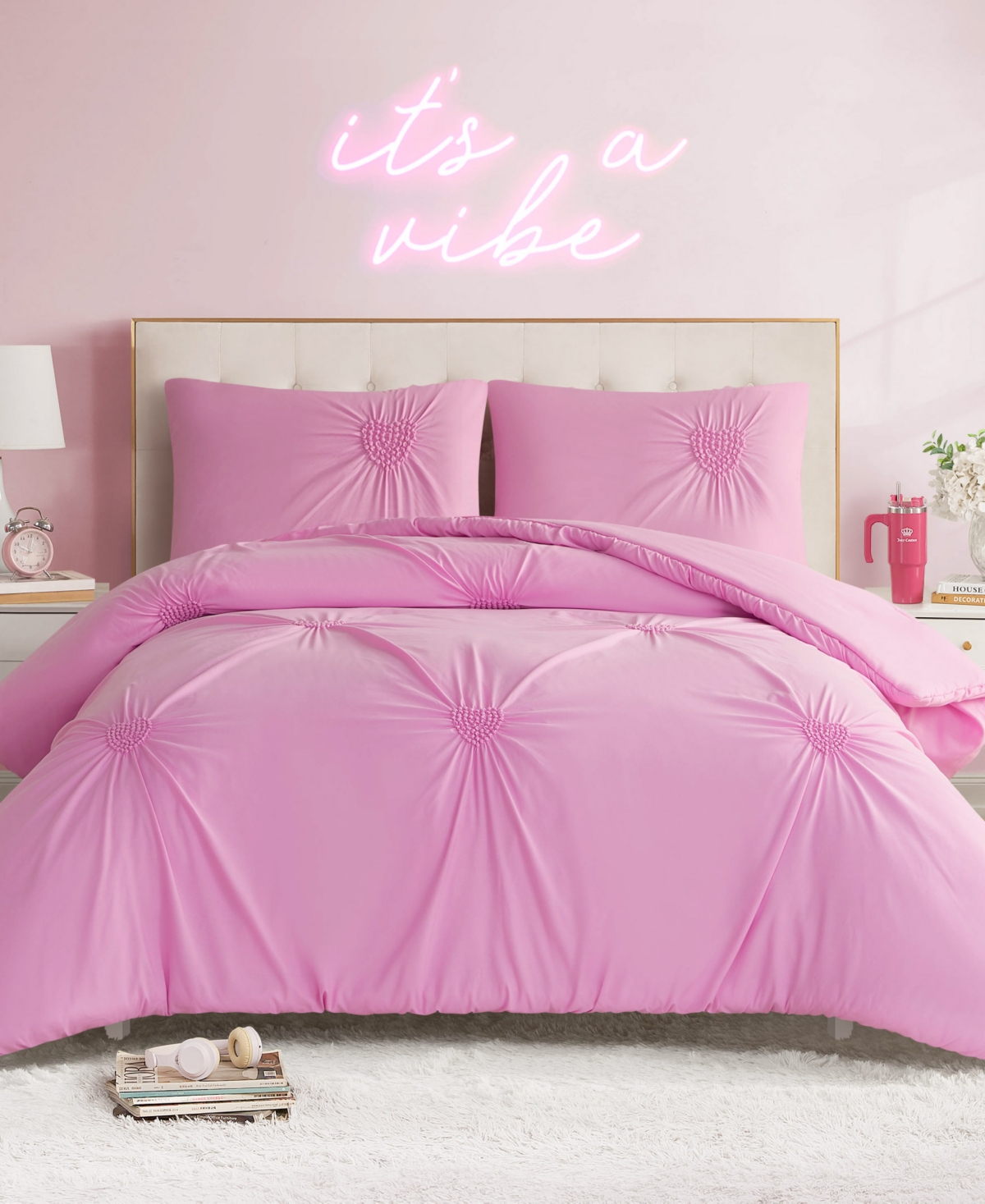 Juicy Couture Amora Gathered Heart 3-pc. Comforter Set, Full/queen In Pink
