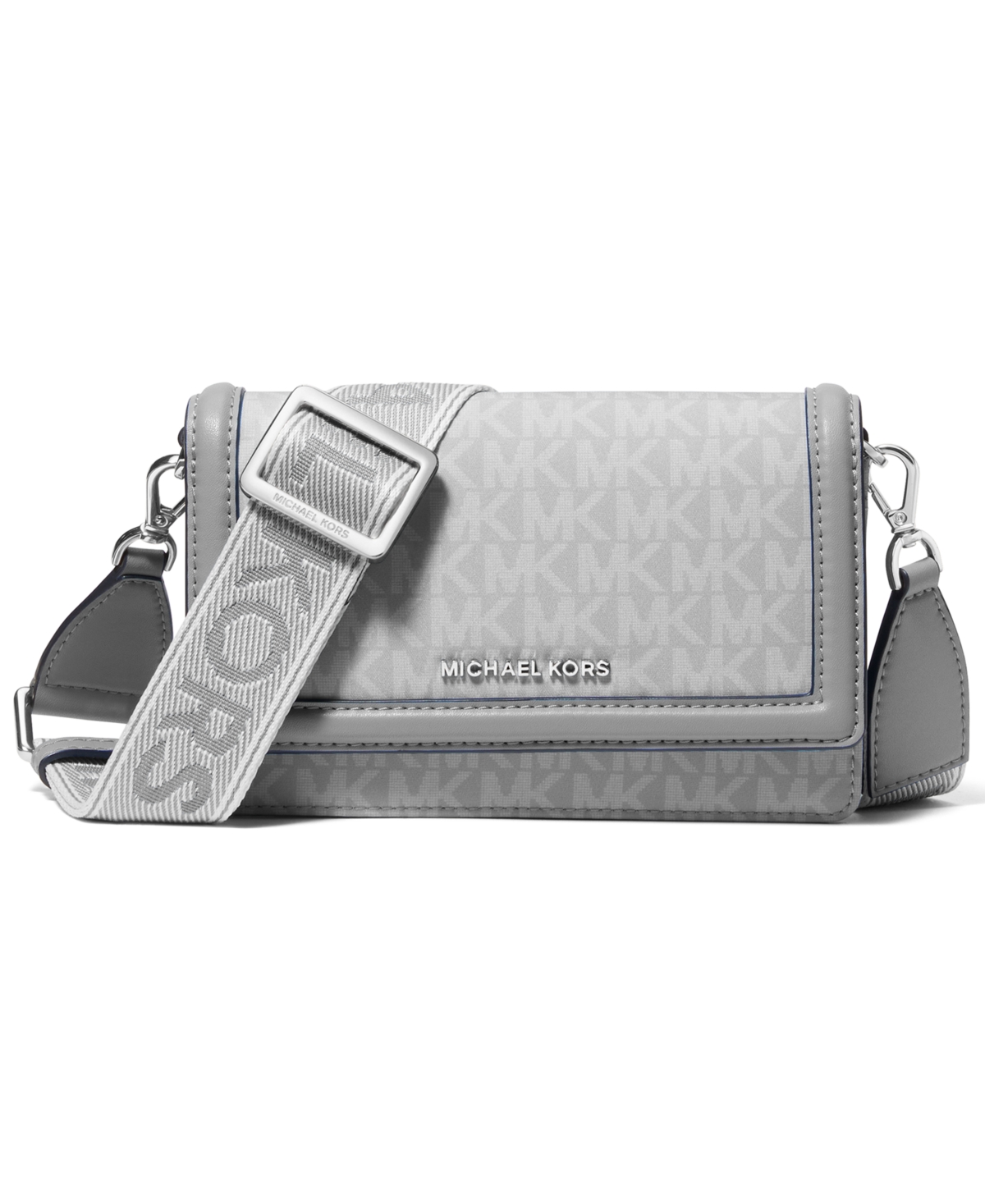Michael Kors Jet Set Mini Phone Webbing Nylon Crossbody In Gray