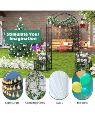 86'' Arch Trellis for Climbing Plants w/ Planter Boxes Roses Vines for Wedding