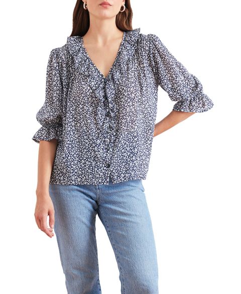Женская рубашка Paneros Clothing Cotton Chloe in Navy Vintage Bloom, цвет: Тёмно-синий винтажный