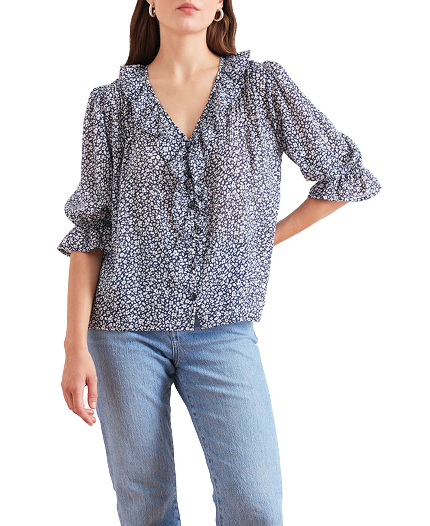 Cotton Chloe Shirt in Navy Vintage Bloom
