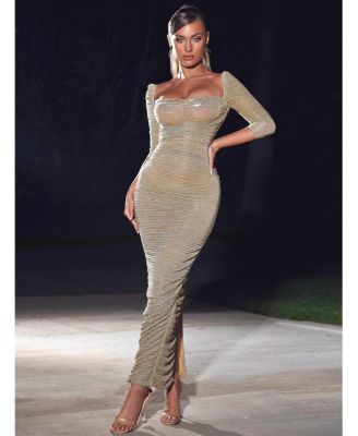 Women's Sorrel Gold Ruched Chiffon Long Maxi Dress