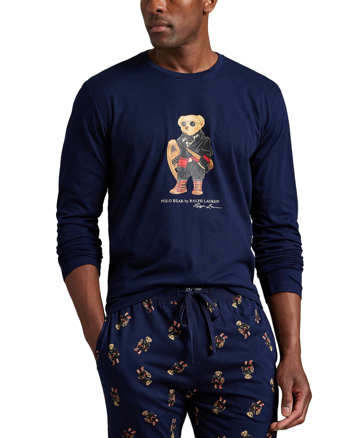 Polo Ralph Lauren Men's 2-piece Long Sleeve Crew T-shirt And Joggers Pajama Set In Black