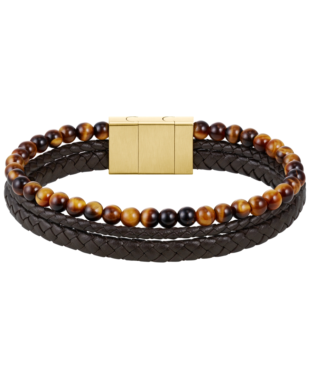 Hugo Boss Sphere Mixed Ionic Plated Brown Leather Yellow Tiger Bracelet In Brown