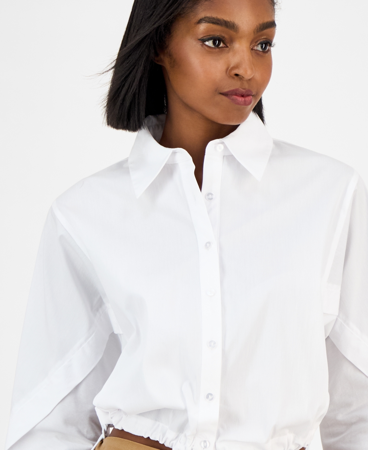 Bar Iii Women's Collared Button-front Cropped Shirt, Macy's Exclusive In White