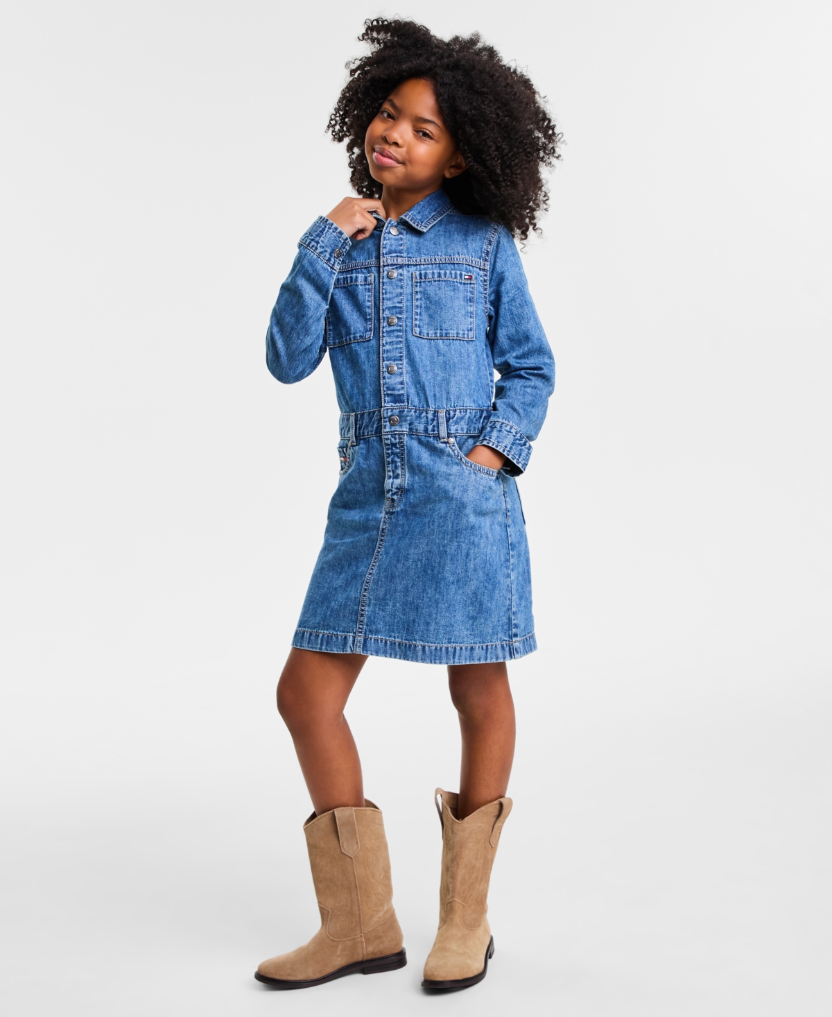 Tommy Hilfiger Girls 4-16 Cotton Denim Shirtdress In Blue
