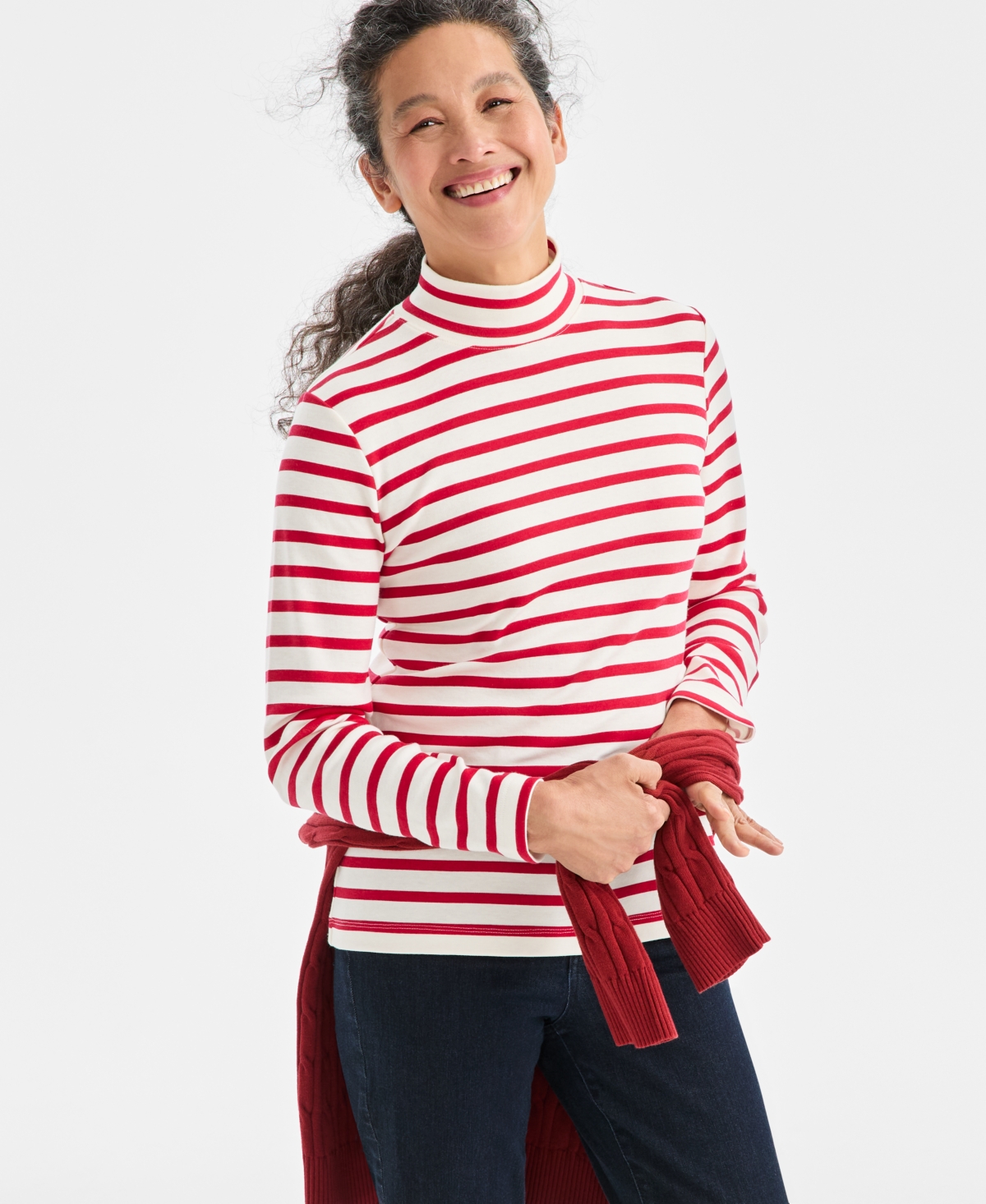 Style & Co Women's Printed Mock-Neck Knit Top, Macy's Exclusive