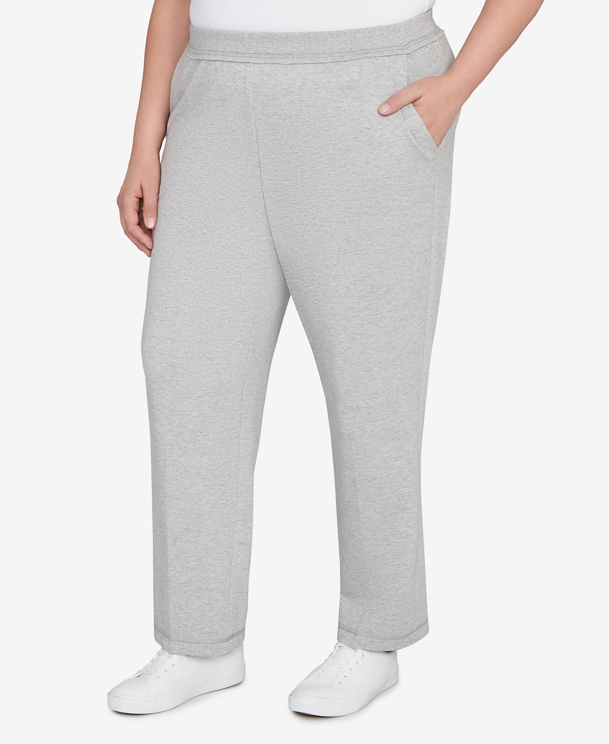 Alfred Dunner Plus Size Casual Vibe Cozy Medium Length Slant Pocket Pants In Gray