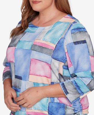 Plus Size Casual Vibe Tie Side Ruched Colorblock Top