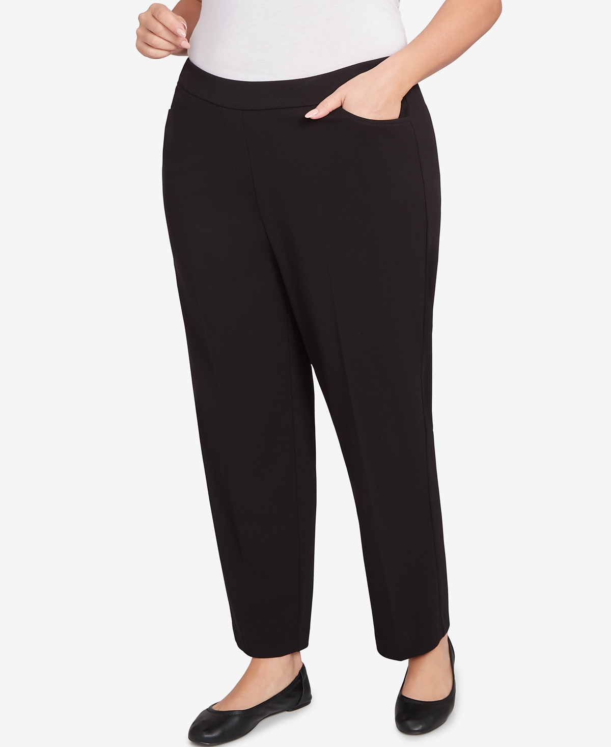 Alfred Dunner Plus Size Jet Setter Black Crepe Knit Short Length Pants In Brown