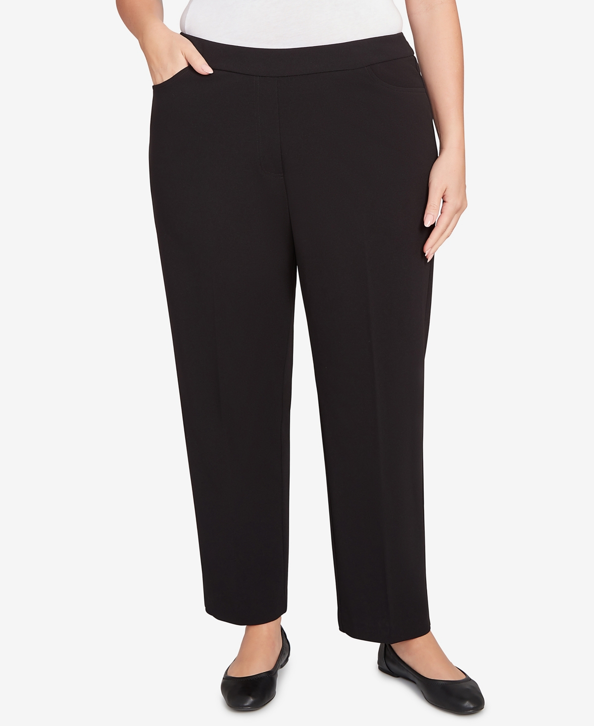 Alfred Dunner Plus Size Jet Setter Black Crepe Knit Short Length Pants In Black