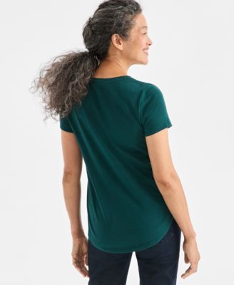 Petite Holiday Tree Printed Scoop Neck Top, Macy's Exclusive