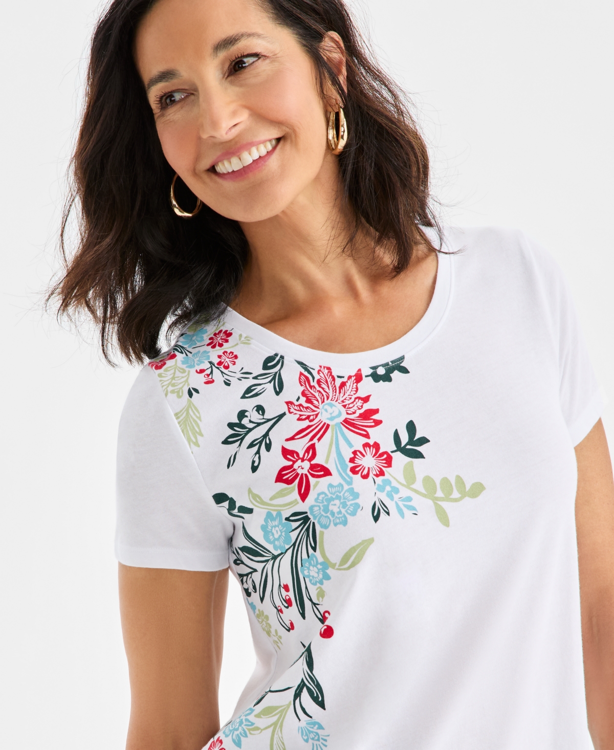 Style & Co Women's Printed Short Sleeve T-shirt, Macy's Exclusive In White