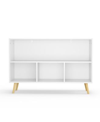 35 in. Wide White/Pink Kids Bookcase with Collapsible Fabric Drawers, Children's Book Display, Toy Storage Cabinet