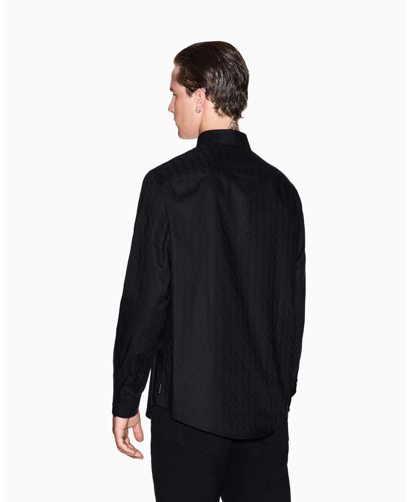 Мужская рубашка A|X Armani Exchange Regular-Fit Cotton Jacquard Allover Logo, цвет: Чёрный — фото 2