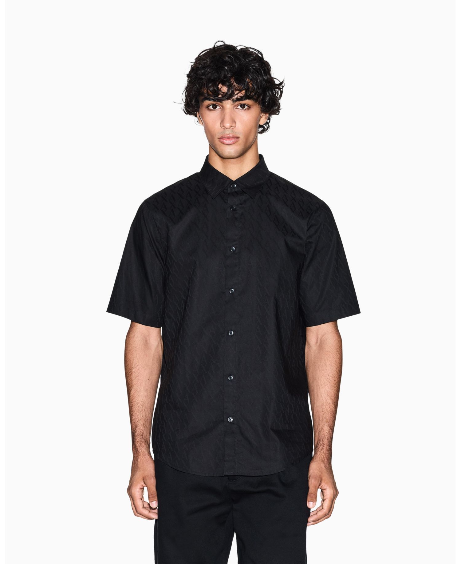 Men's Short Sleeve Cotton Jacquard Allover Logo Woven Shirt