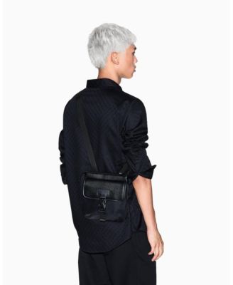 Men's Pebbled Faux-Leather Buckle Crossbody Bag