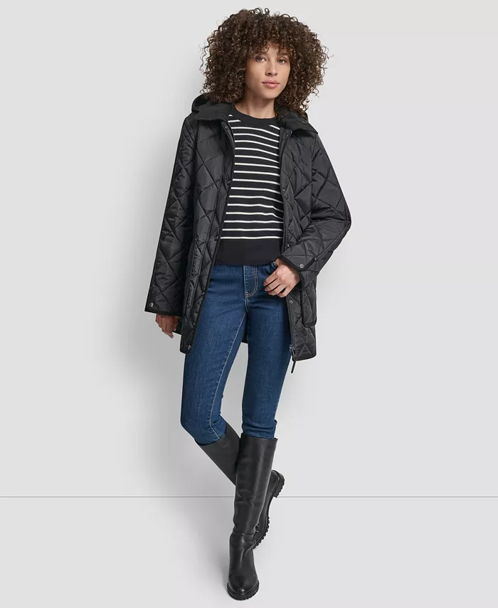 Women's Corduroy Collar Hooded Quilted Coat - thumbnail 3