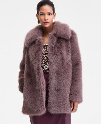 I.N.C. International Concepts Women's Lapel Collar Faux-Fur Coat