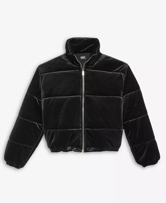 Women's Cropped Velvet Puffer Jacket - thumbnail 5