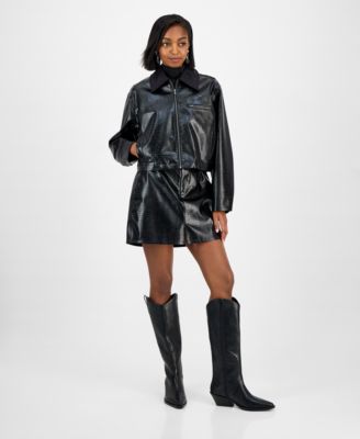 Women's Embossed Faux Leather Cropped Jacket, Macy's Exclusive