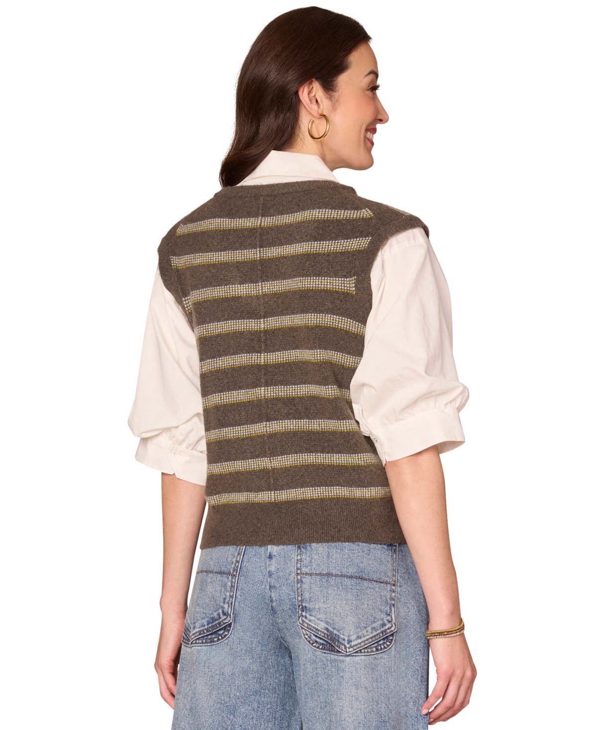 Democracy Petite Below Elbow Blouson Sweater Vest In Brown