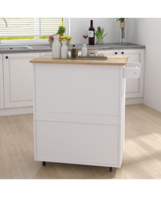 Kitchen Island Cart with Rubber Wood Top, Adjustable Shelves and Towel Rack