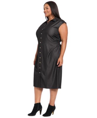 Plus Size Denim Short Sleeve Midi Dress