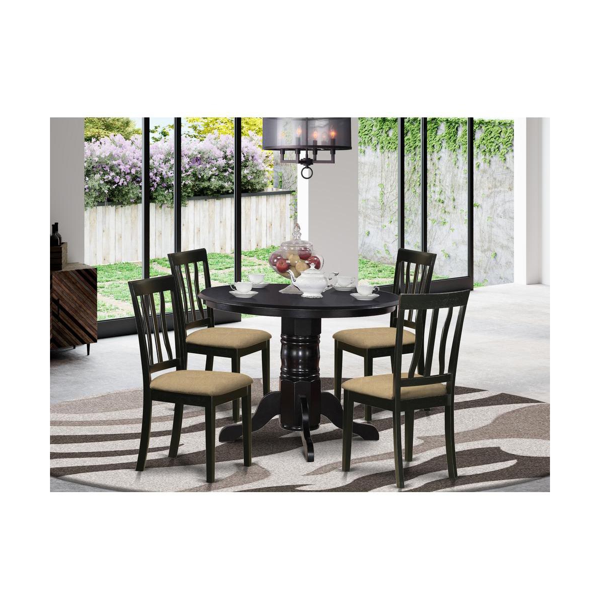 East West Furniture SHAN5-blk-c 5 Pc Dining room set- Dinette Table and 4 Kitchen Dining Chairs
