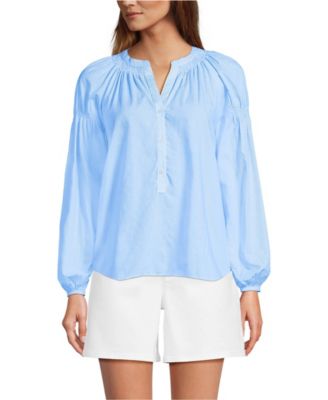 Women's Cotton Voile Long Sleeve Raglan Smocked Top