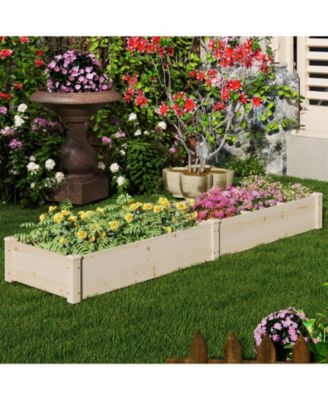 Wooden Raised Garden Bed w/ 2 Planter Boxes Divider Open-Ended Base