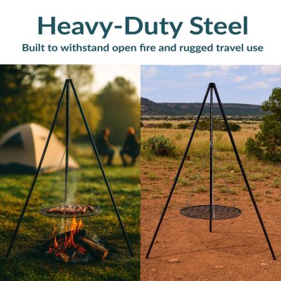 Outdoor Camping or Backyard Steel Tripod Fire Pit Cooking Grilling BBQ Grate - 22&amp;quot; - Black