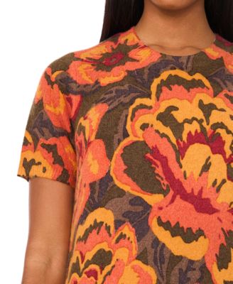 Petite Short Sleeves Printed Sweater Shift Dress