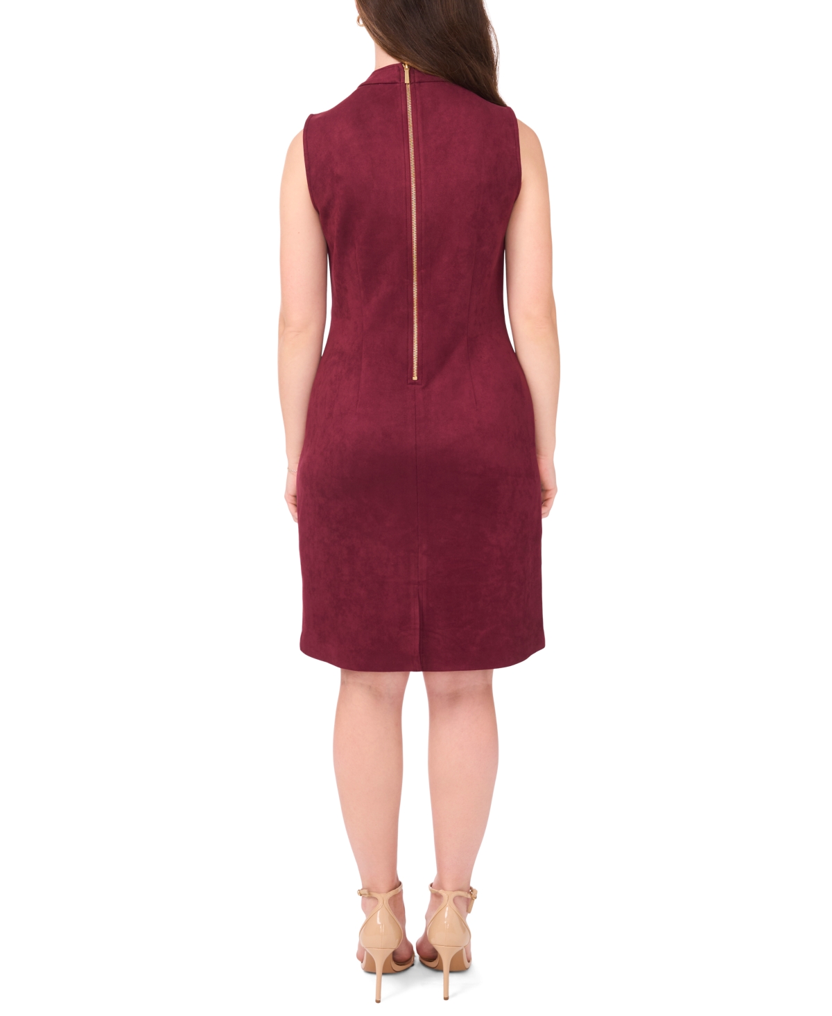 Msk Petite Suede Sleeveless Midi Dress In Burgundy