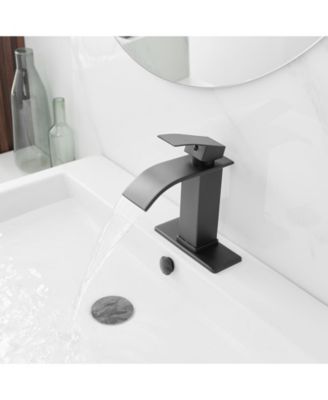 Waterfall Single Handle Single Hole Low-Arc Bathroom Faucet Bathroom Drip-Free Vanity Sink Faucet in Brushed Nickel