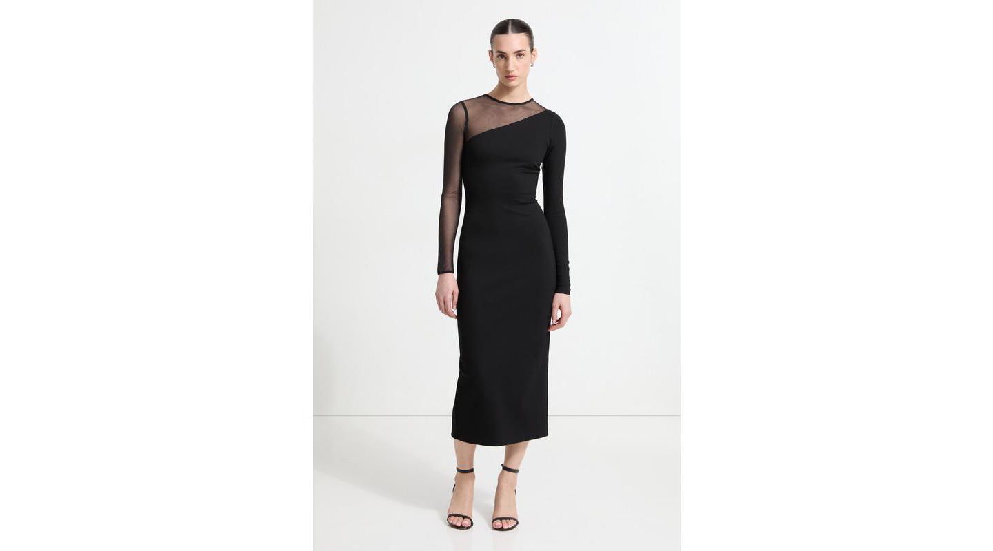 Женское платье Marcella Milo Mesh-Sleeve Column Midi Dress with Back Slit, цвет: Чёрный — фото 1