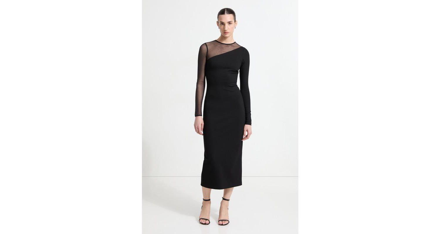 Women's Milo Mesh-Sleeve Column Midi Dress with Back Slit