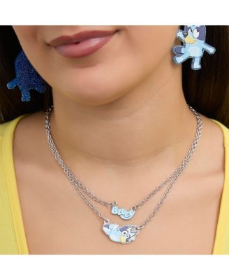 Double Layer Pendant Necklace with Bluey Nameplate and Character Charm